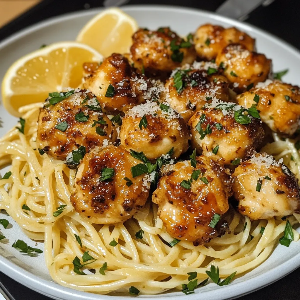 Lemon Garlic Butter Chicken Bites with Savory Parmesan Linguine