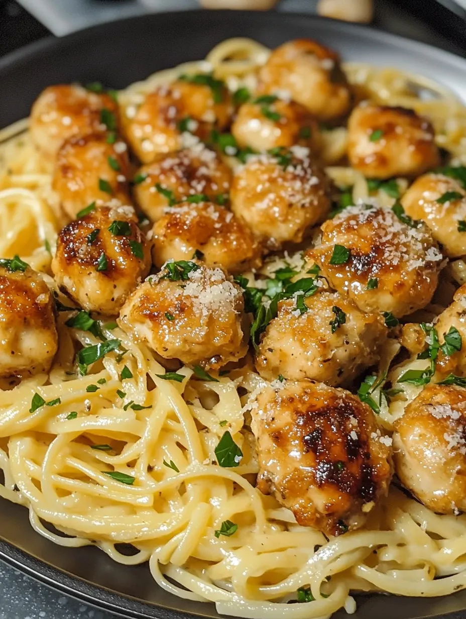 Lemon Garlic Butter Chicken Bites with Savory Parmesan Linguine Recipe