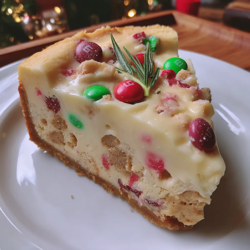 M&M Christmas Cookie Dough Cheesecake