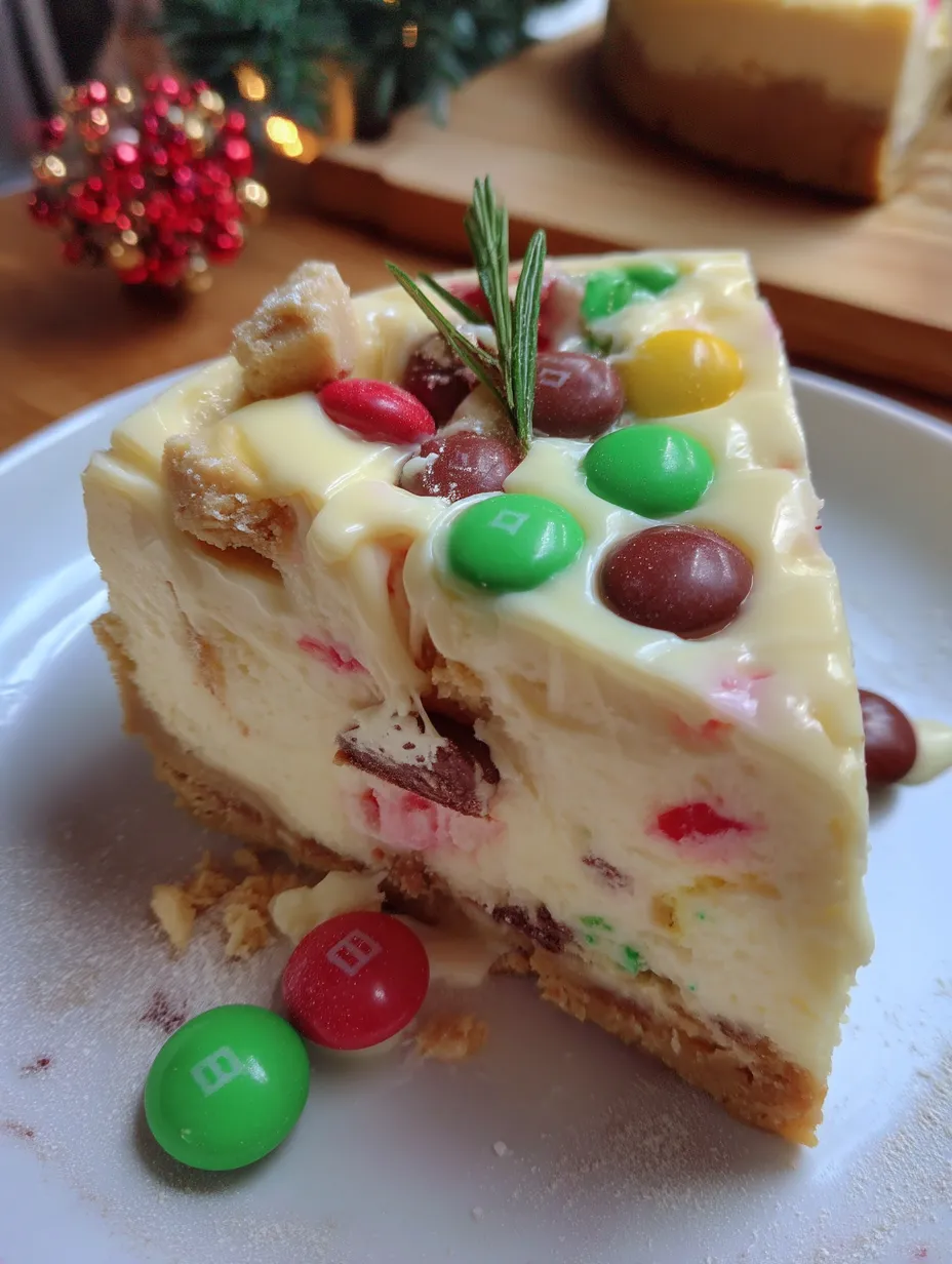 M&M Christmas Cookie Dough Cheesecake