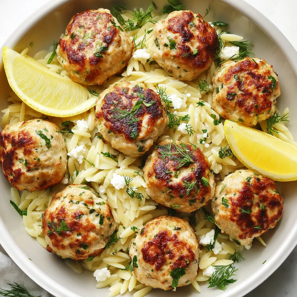 Greek Chicken Meatballs with Lemon Orzo