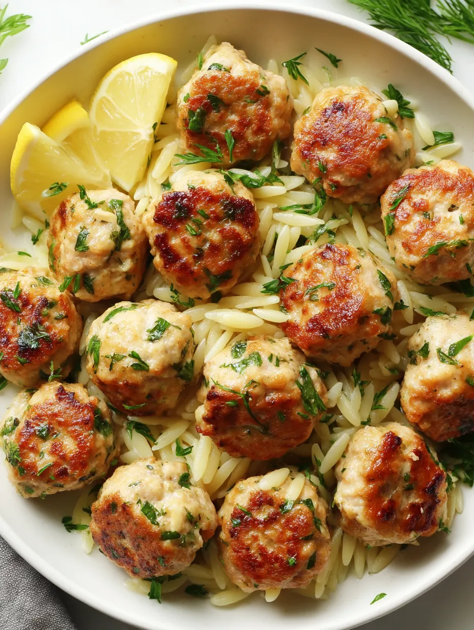 Greek Chicken Meatballs with Lemon Orzo