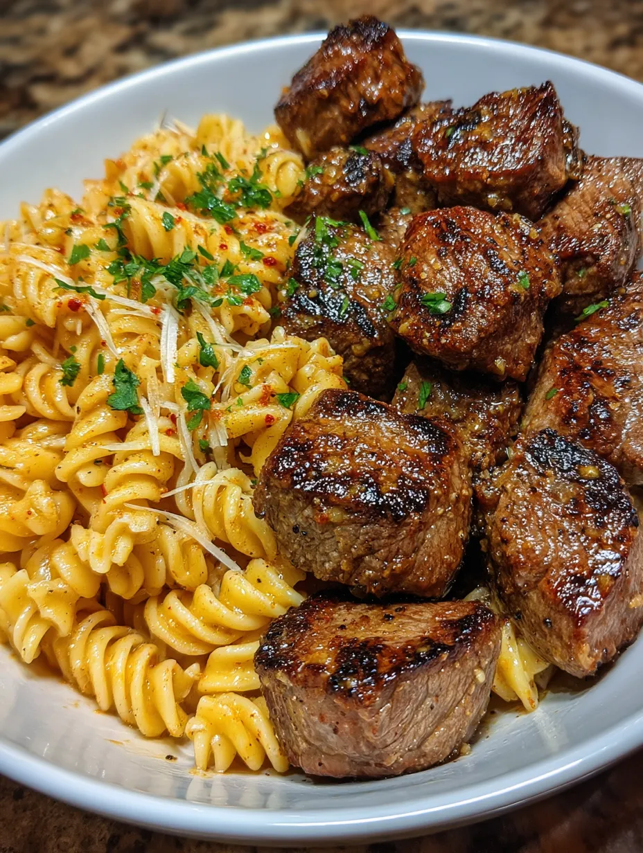 Garlic Butter Steak Bites & Cajun Alfredo Pasta
