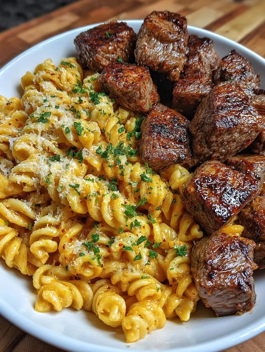 Garlic Butter Steak Bites & Cajun Alfredo Pasta