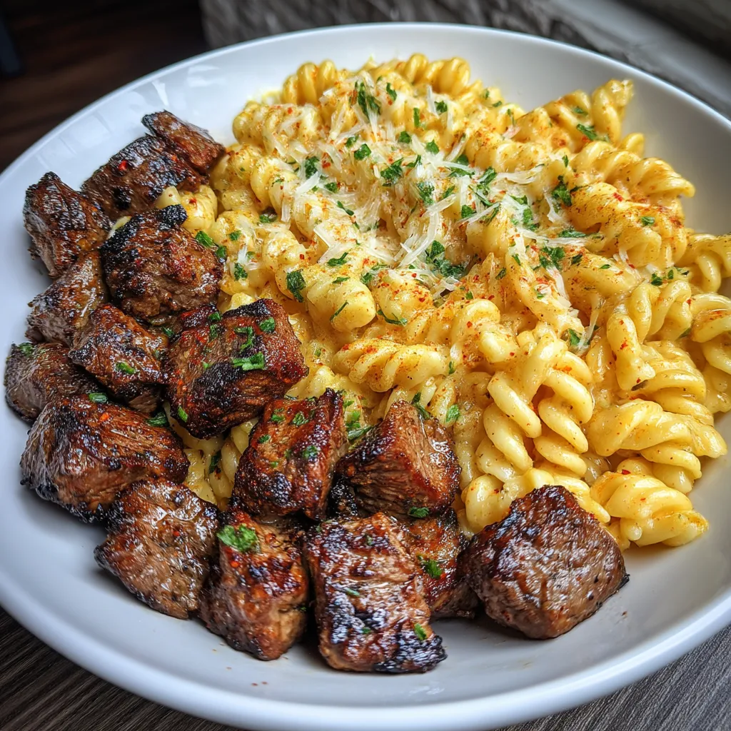 Garlic Butter Steak Bites & Cajun Alfredo Pasta