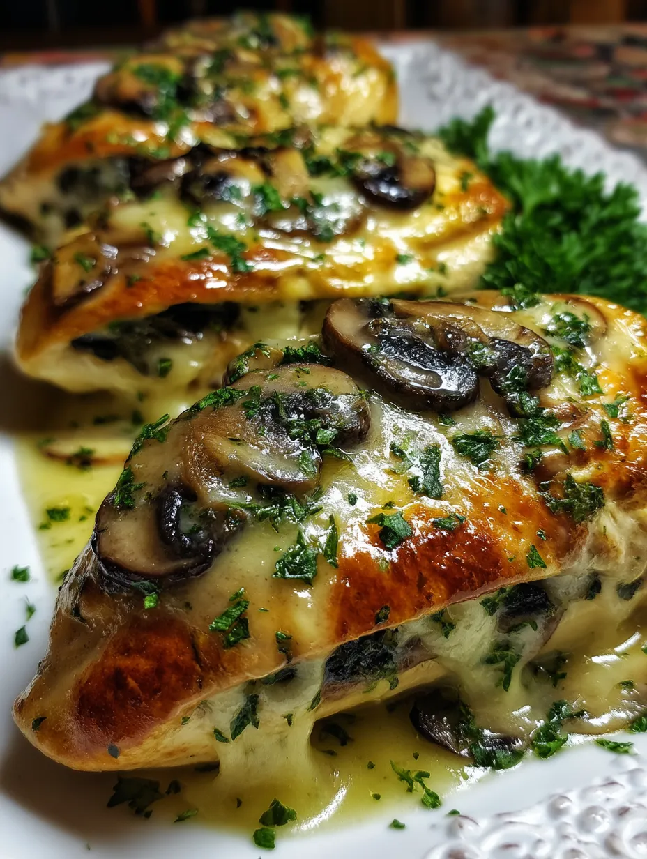Cheesy Garlic Butter Mushroom Stuffed Chicken