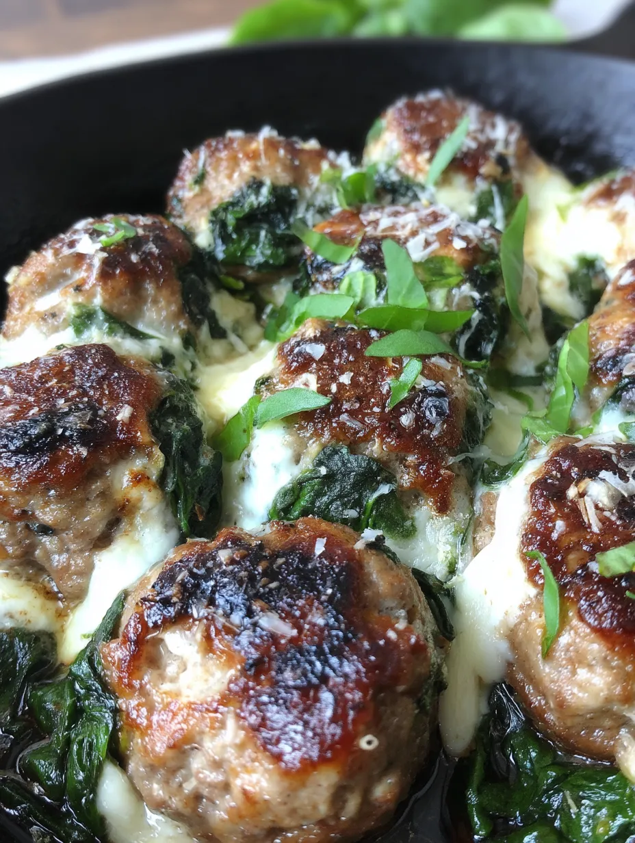 Spinach Garlic Meatballs Stuffed With Mozzarella