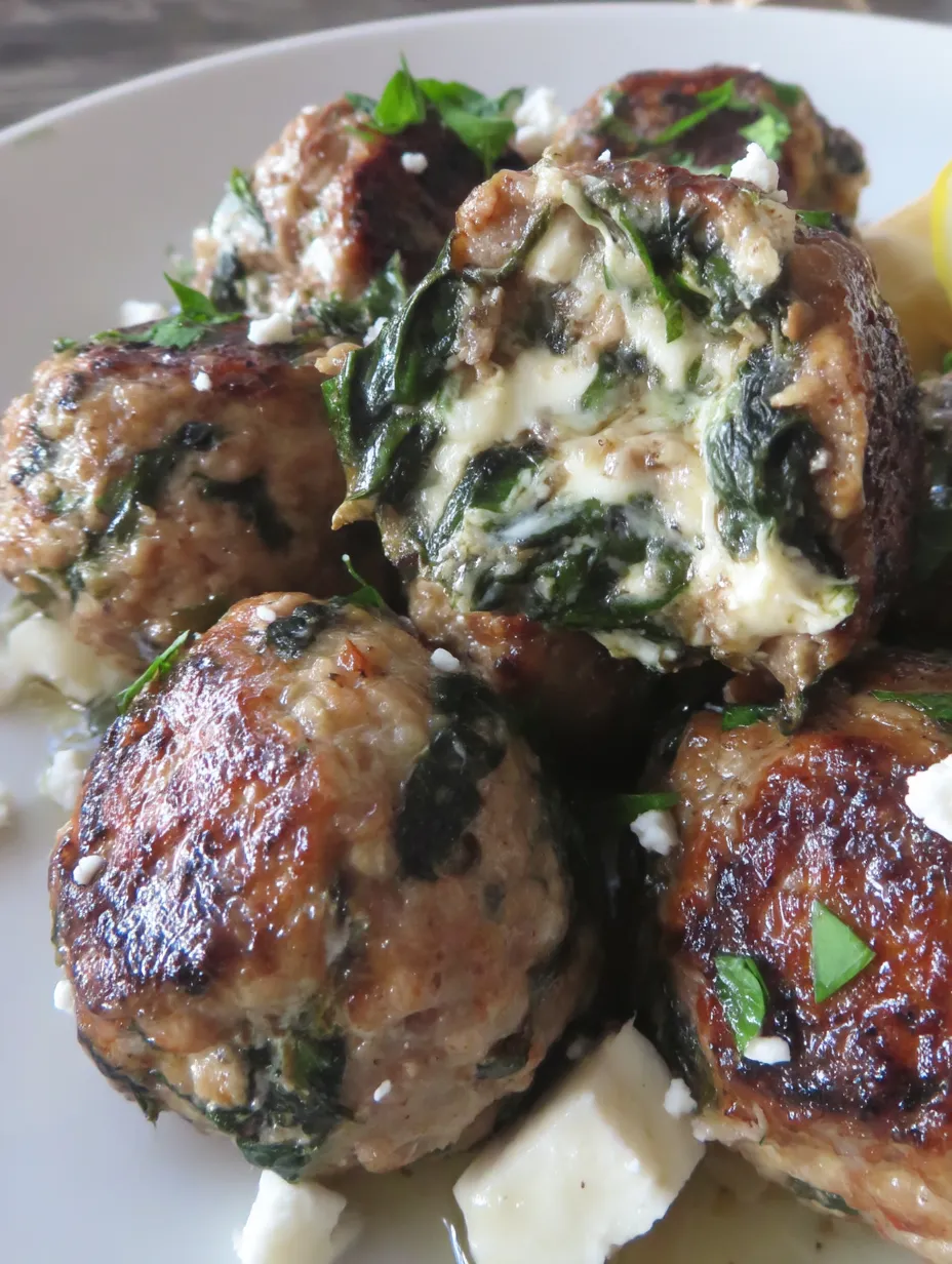 Spinach Garlic Meatballs Stuffed With Mozzarella