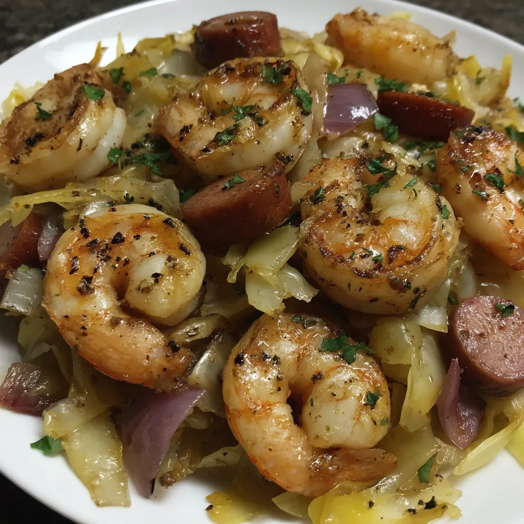 FRIED CABBAGE WITH SHRIMP, SAUSAGE & BACON
