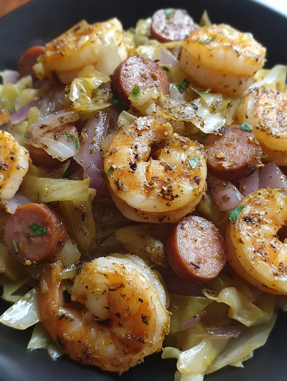 FRIED CABBAGE WITH SHRIMP, SAUSAGE & BACON