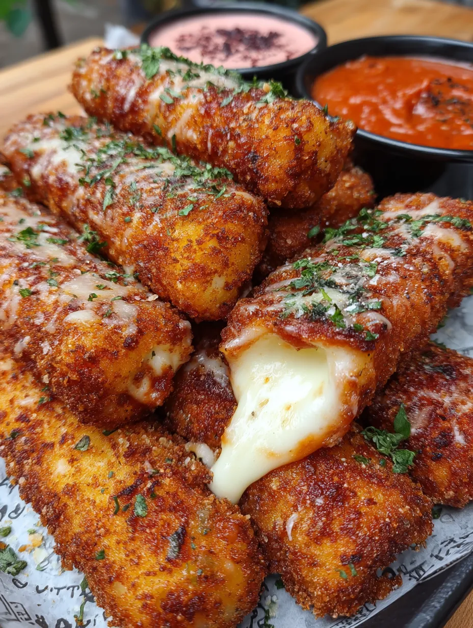 Crispy Mozzarella Sticks with Marinara Sauce & Creamy Dip