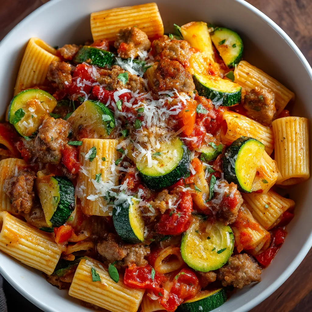 Rigatoni with Sausage, Tomatoes, and Zucchini
