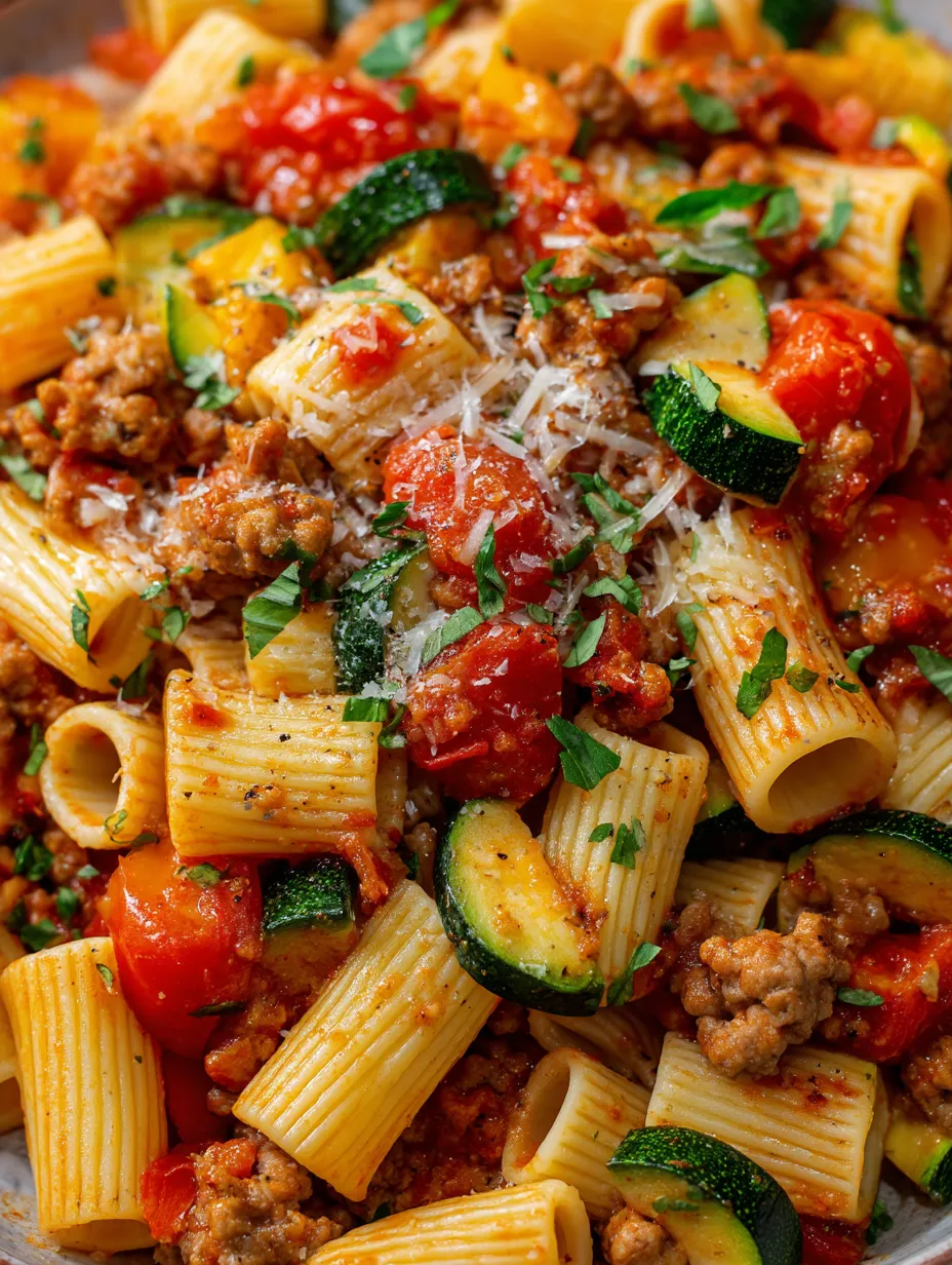 Rigatoni with Sausage, Tomatoes, and Zucchini