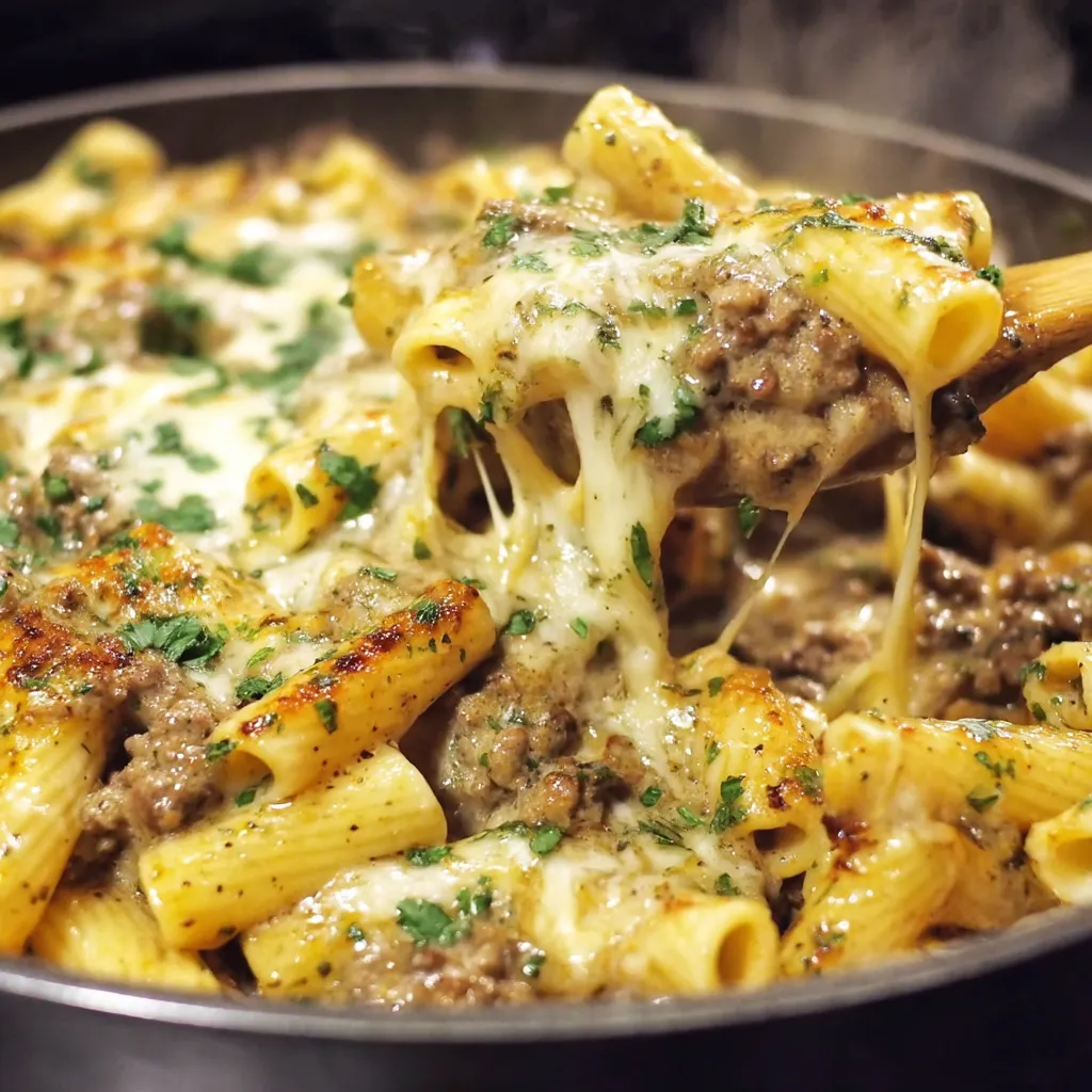 Cheesy Ground Beef Pasta Skillet