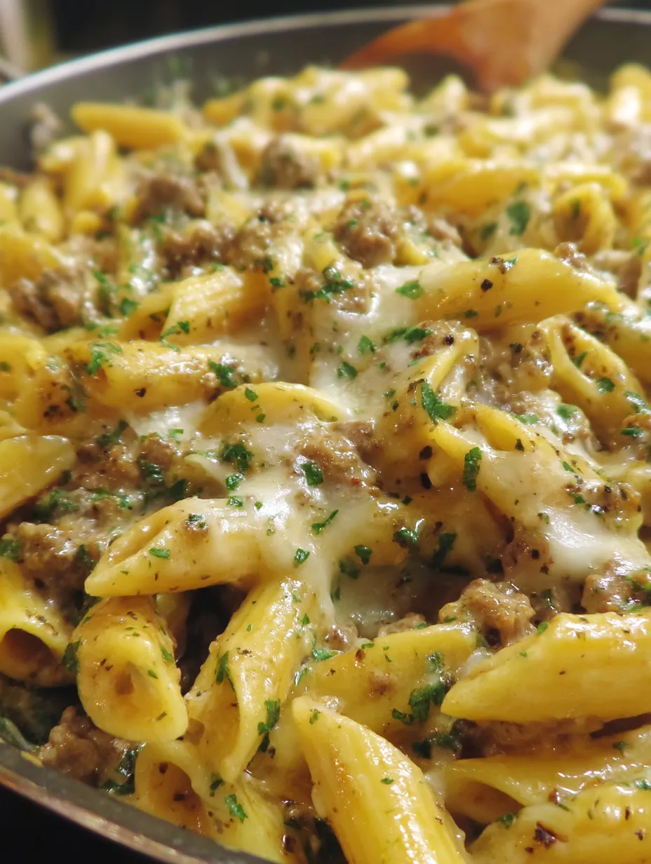 Cheesy Ground Beef Pasta Skillet