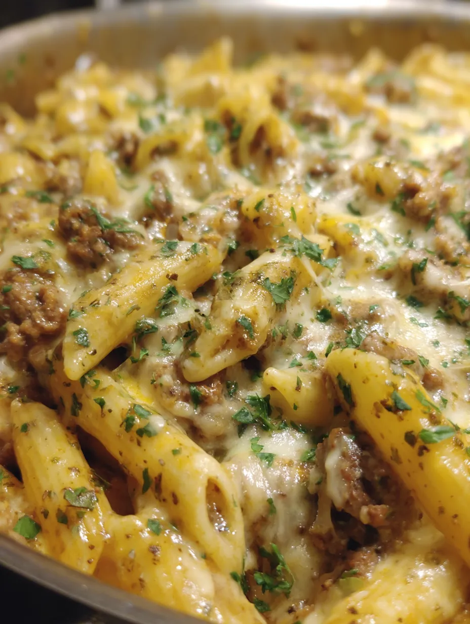 Cheesy Ground Beef Pasta Skillet