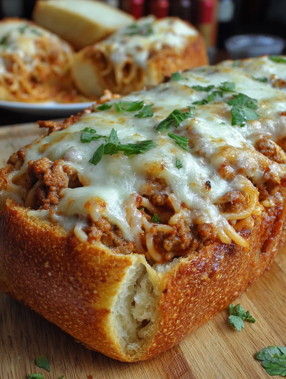 Spaghetti Stuffed Garlic Bread