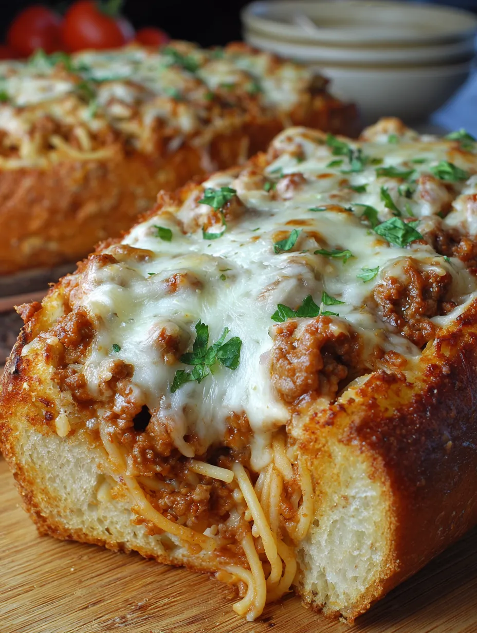 Spaghetti Stuffed Garlic Bread