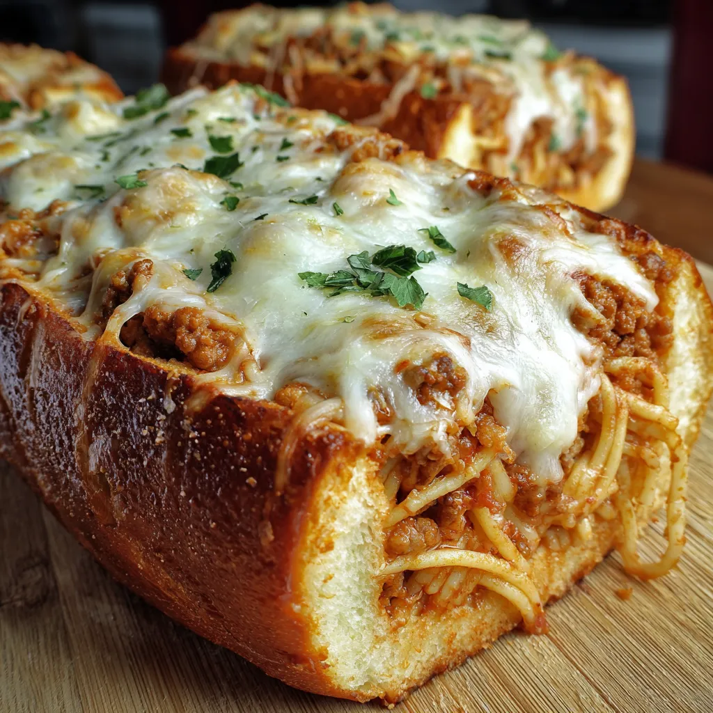 Spaghetti Stuffed Garlic Bread