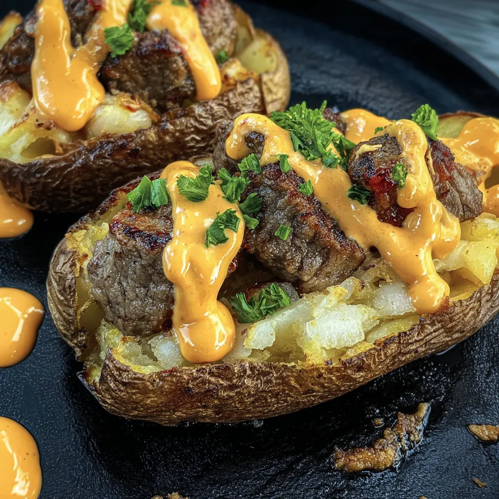 Steak bites loaded baked potatoes