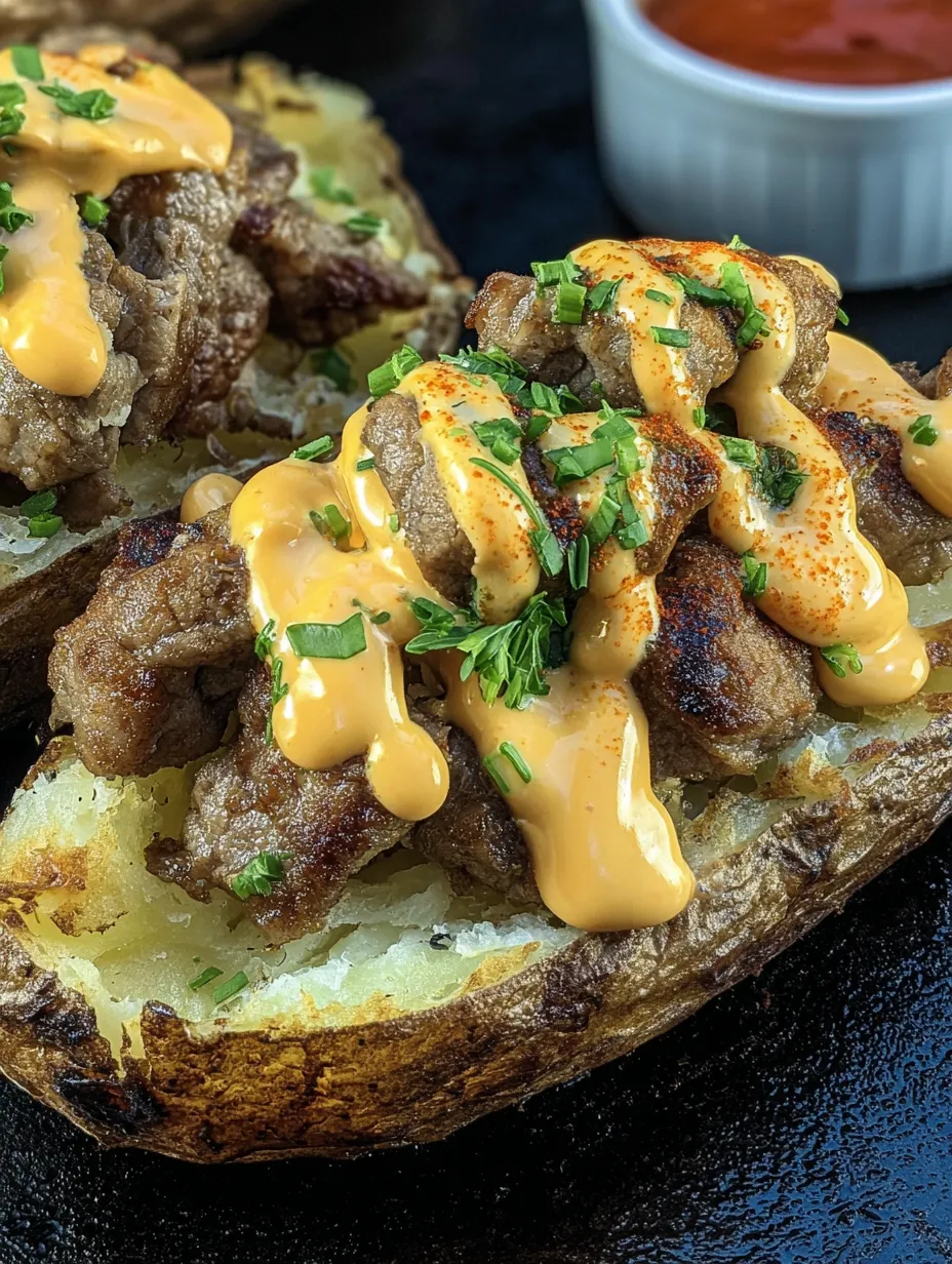 Steak bites loaded baked potatoes