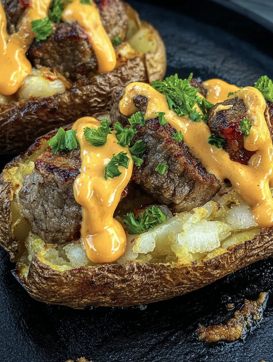 Steak bites loaded baked potatoes