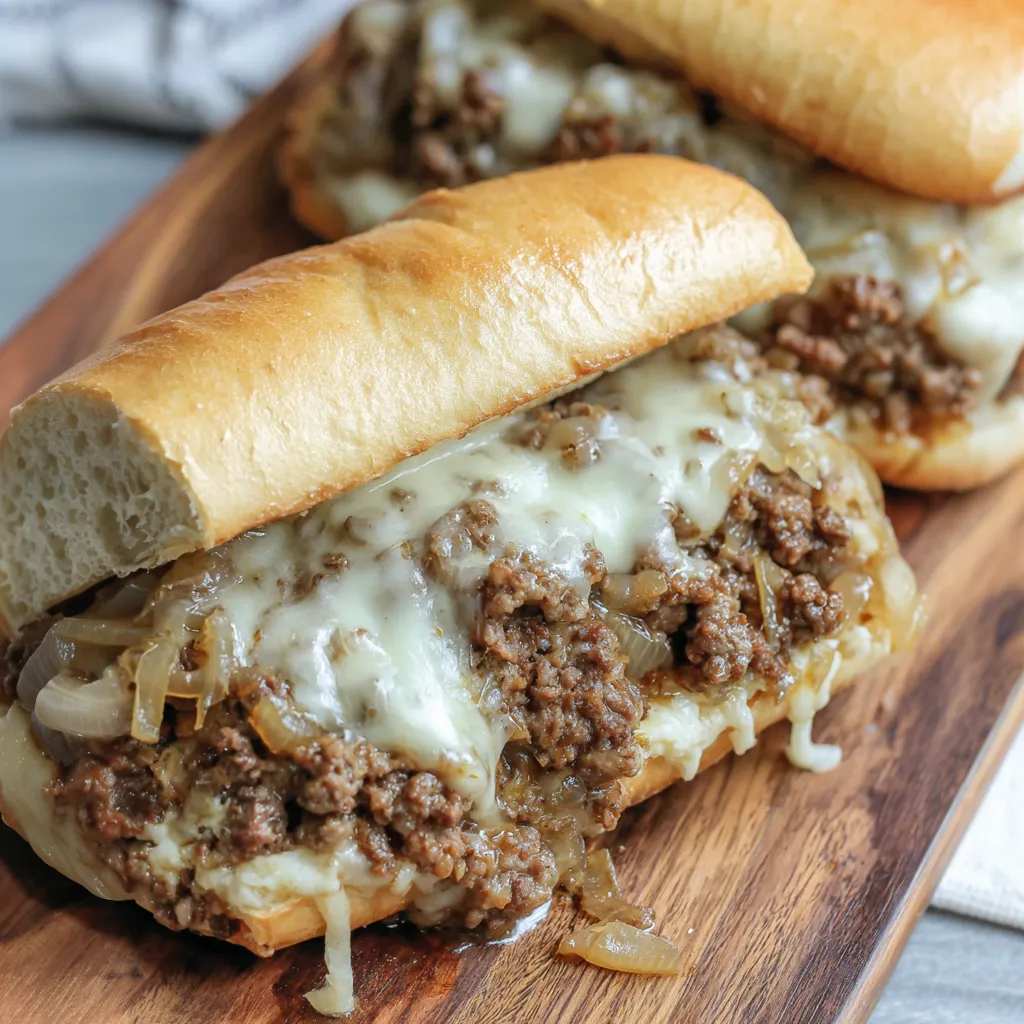 Slow Cooker Ground Beef French Dip Sandwiches