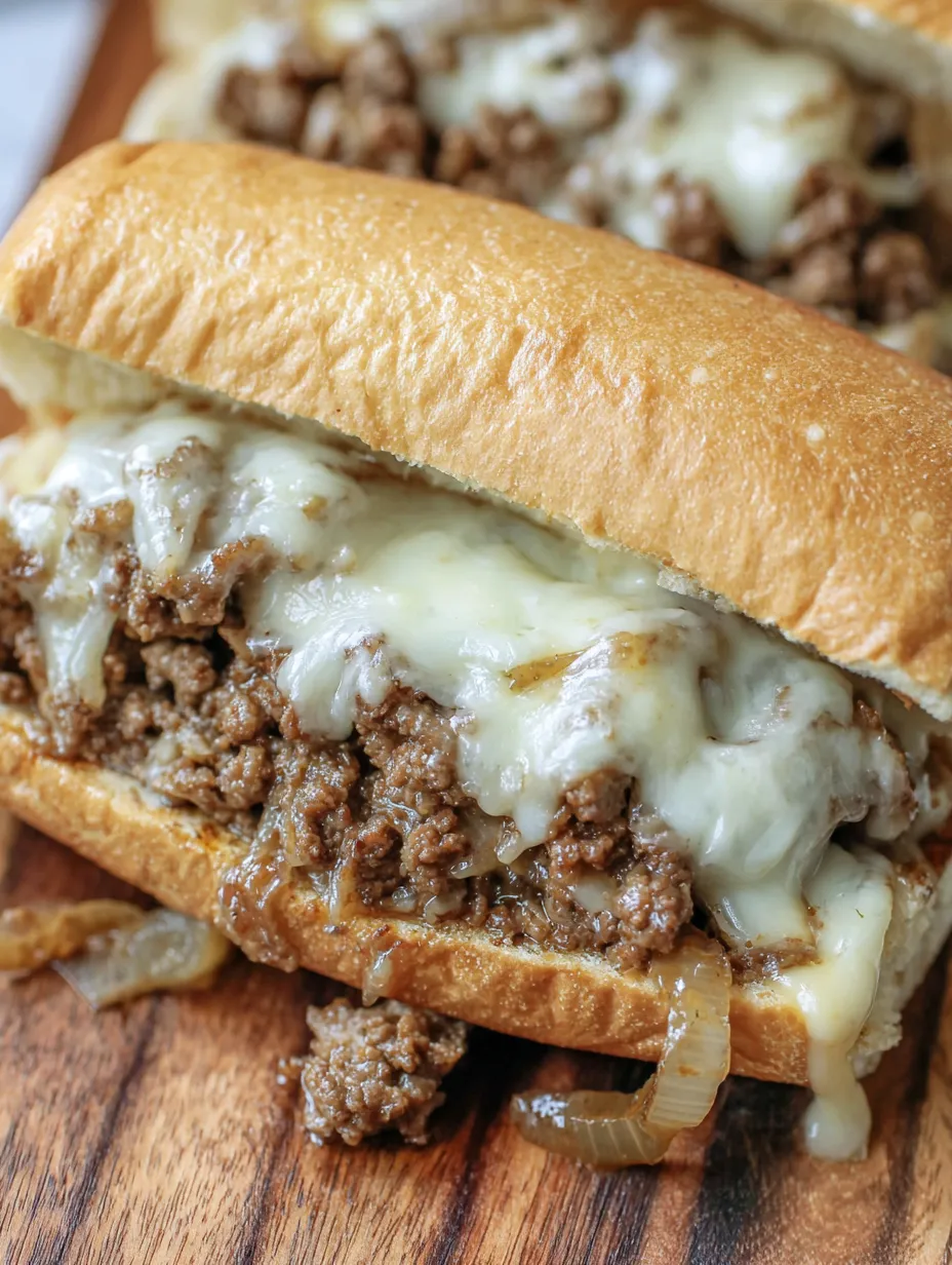 Slow Cooker Ground Beef French Dip Sandwiches