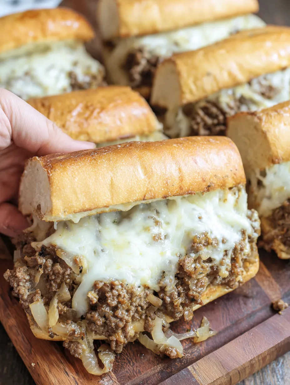 Slow Cooker Ground Beef French Dip Sandwiches