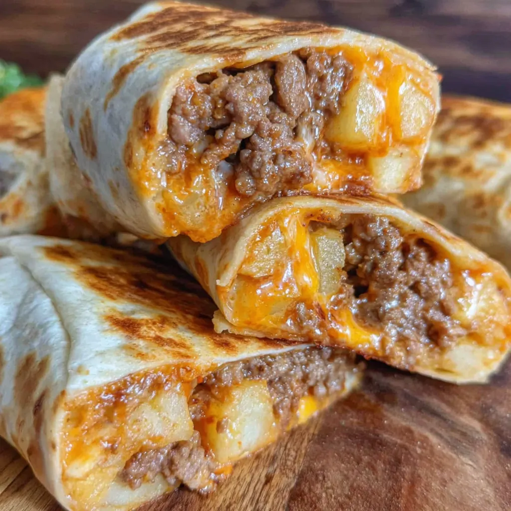Cheesy Beef and Potato Burritos