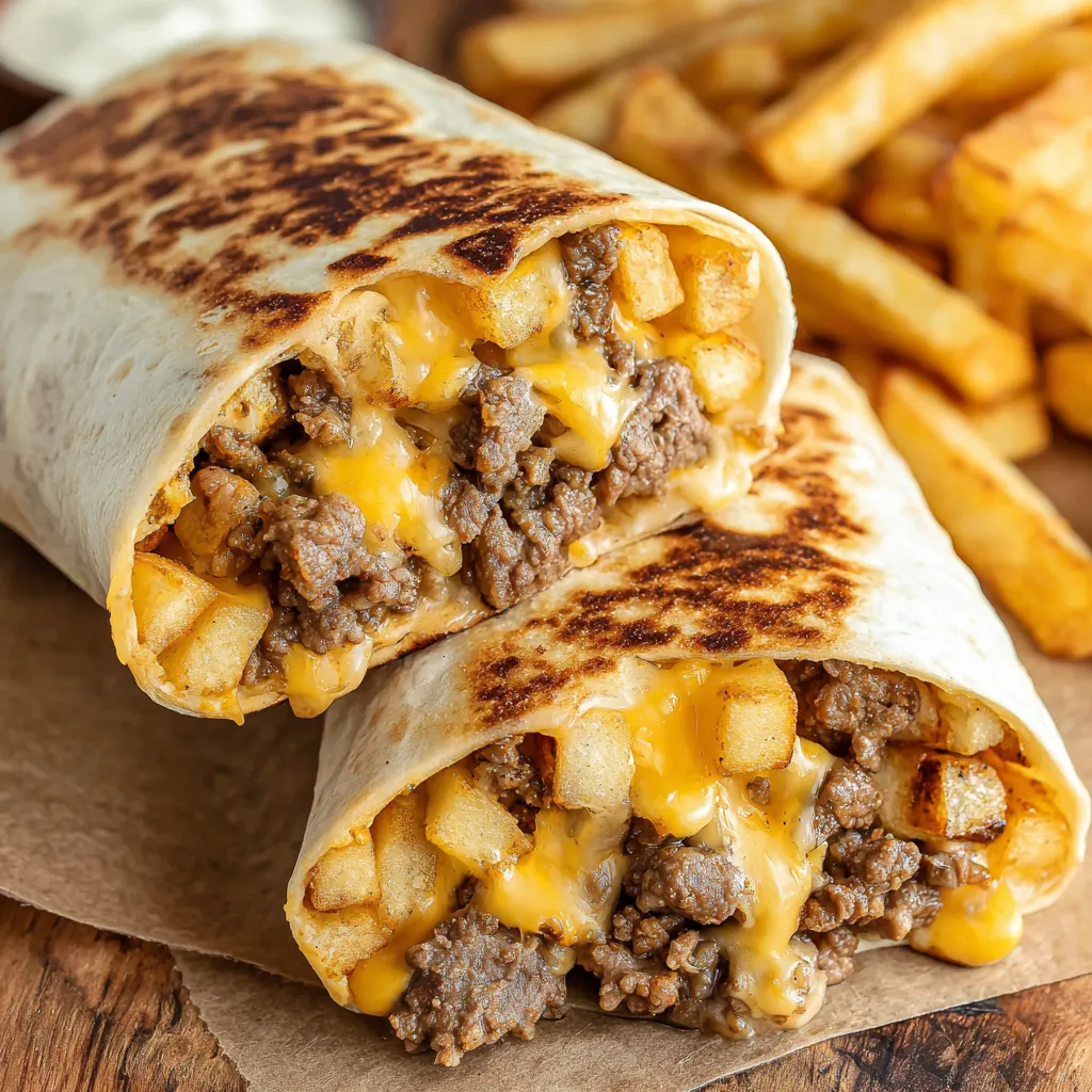 Beefy Cheesy Fries Burrito Ultimate Loaded Flavor Wrap