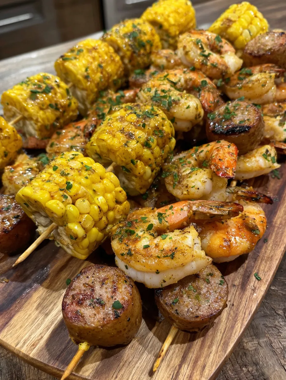 Grilled Seafood Boil Skewers with Crab Boil Garlic Butter