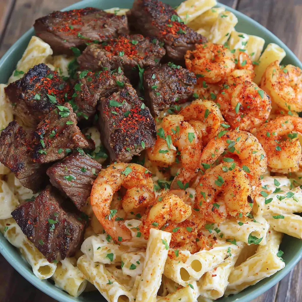 Steak and Shrimp Alfredo
