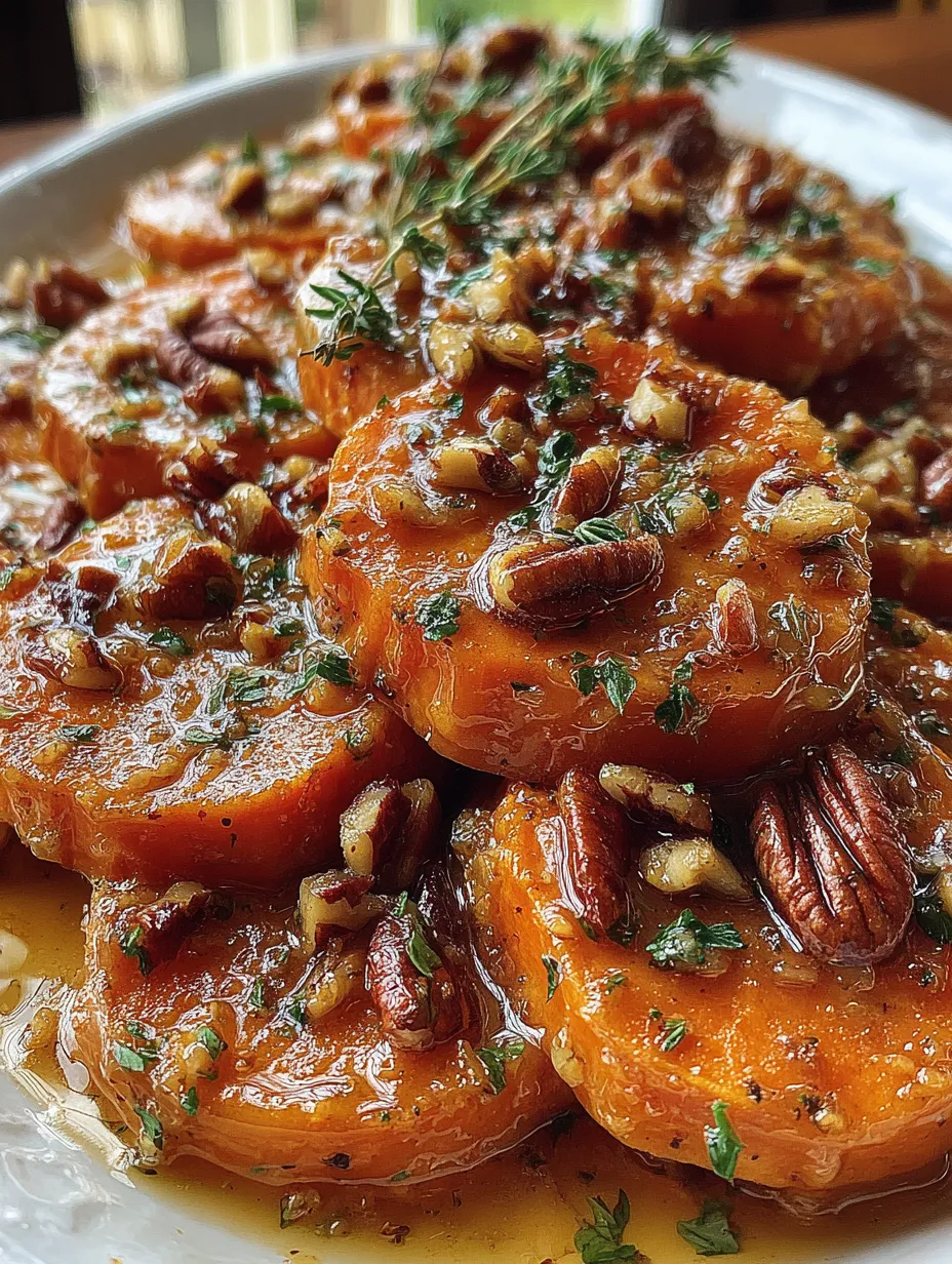 Maple Garlic Butter Sweet Potatoes with Toasted Pecans