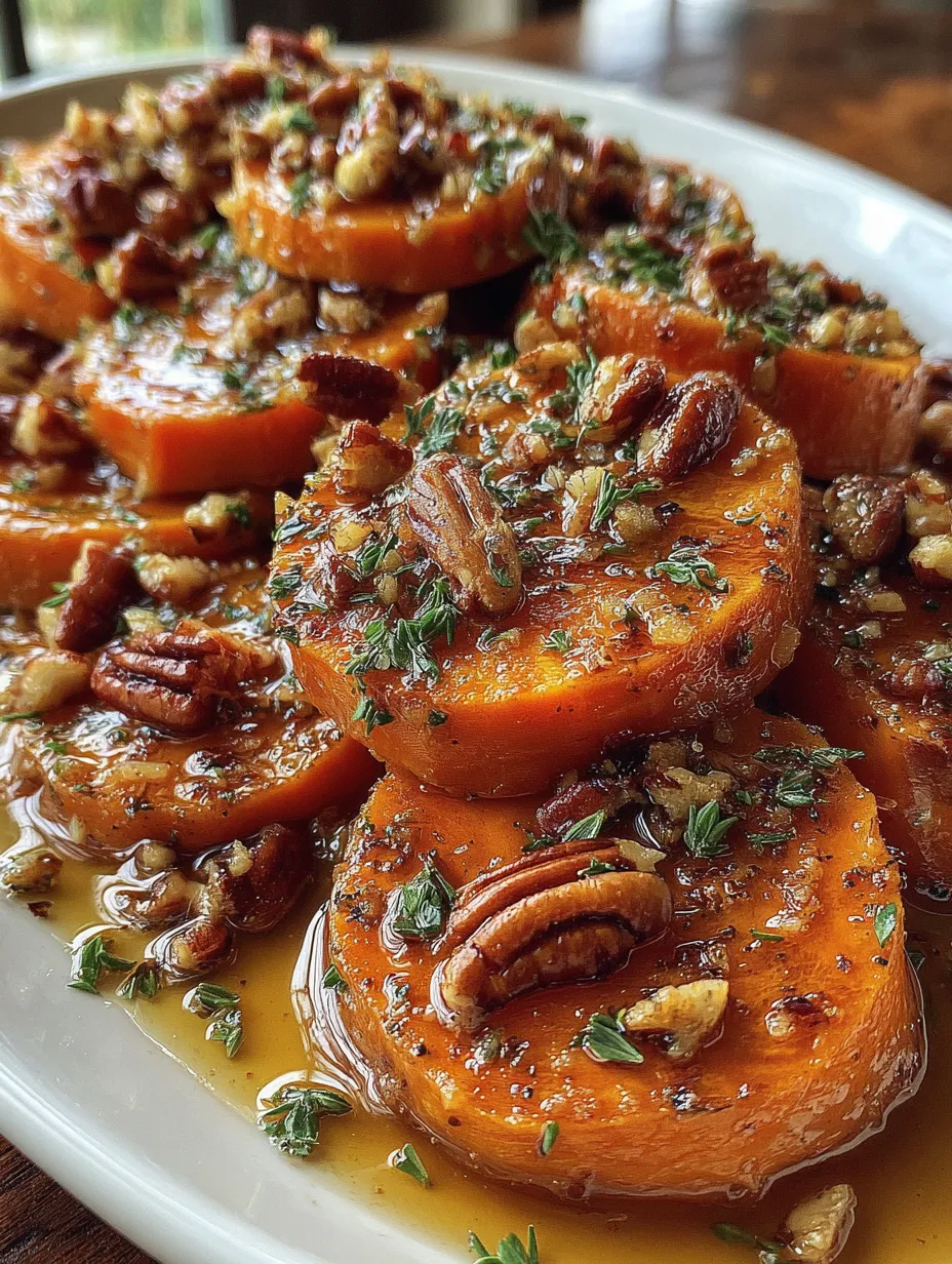 Maple Garlic Butter Sweet Potatoes with Toasted Pecans