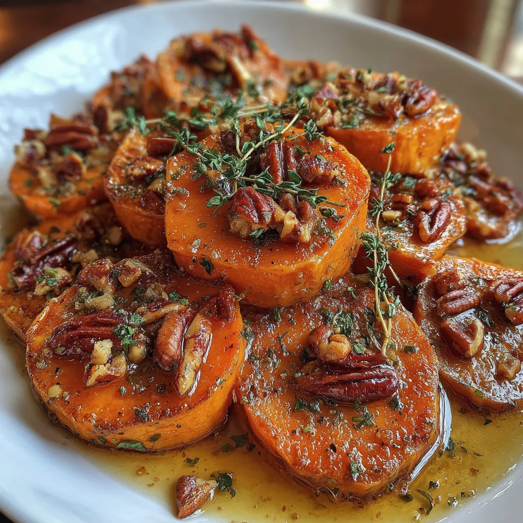 Maple Garlic Butter Sweet Potatoes with Toasted Pecans