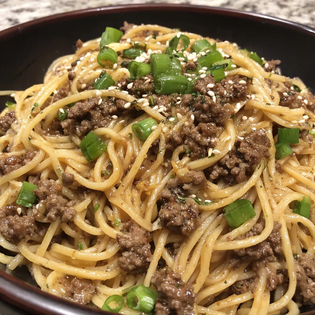 Mongolian Ground Beef and Noodles