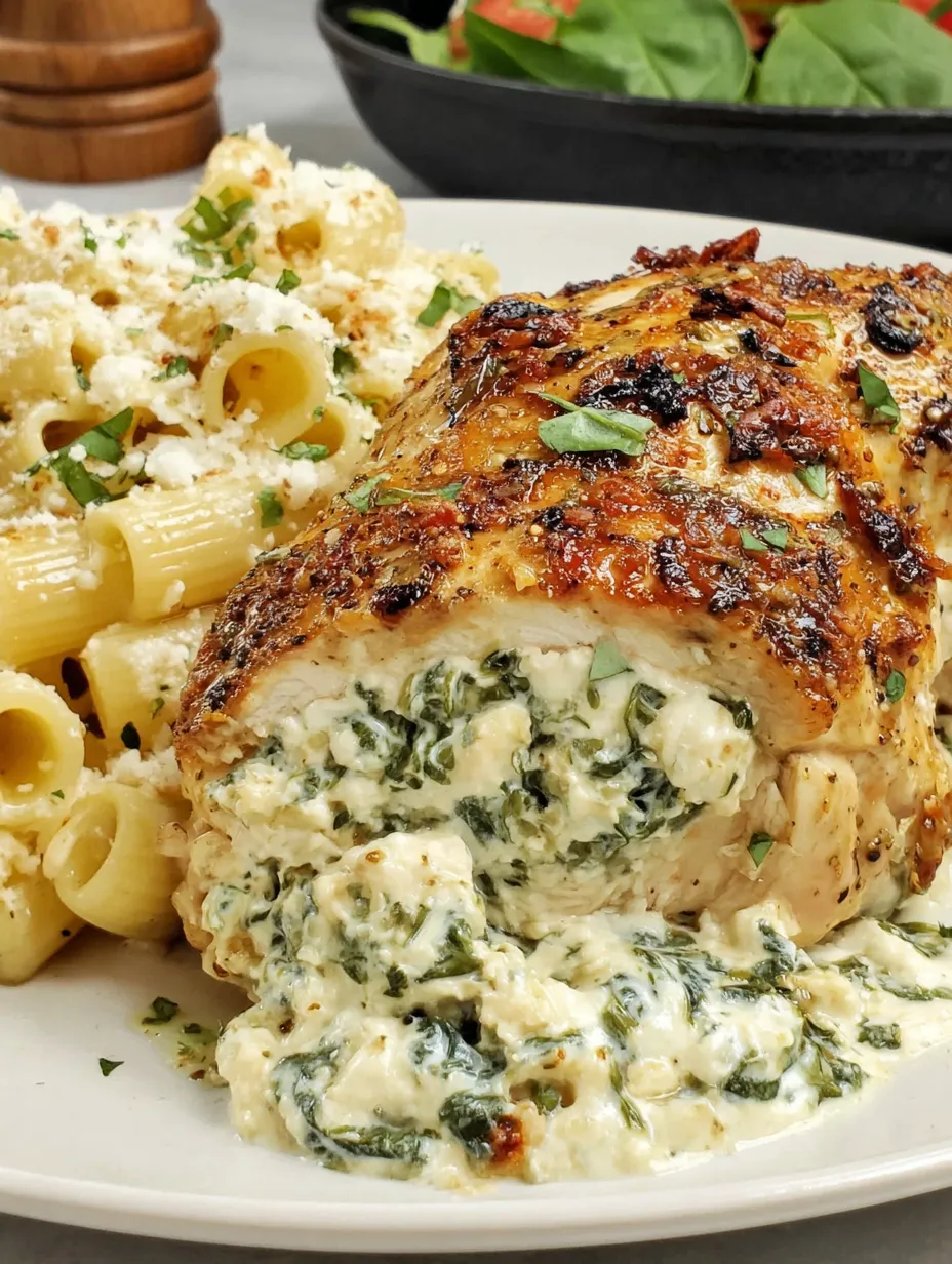 Creamy Stuffed Chicken with a Creamy Spinach Rigatoni