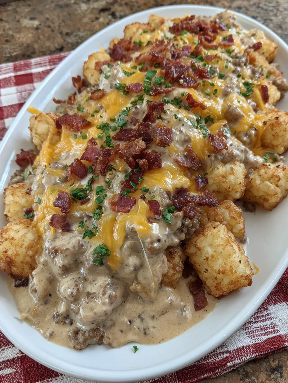 Sausage Gravy Breakfast Tater Tot Casserole