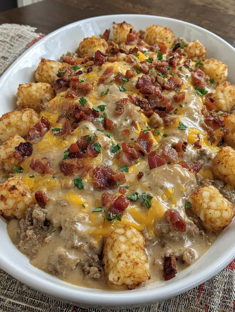Sausage Gravy Breakfast Tater Tot Casserole
