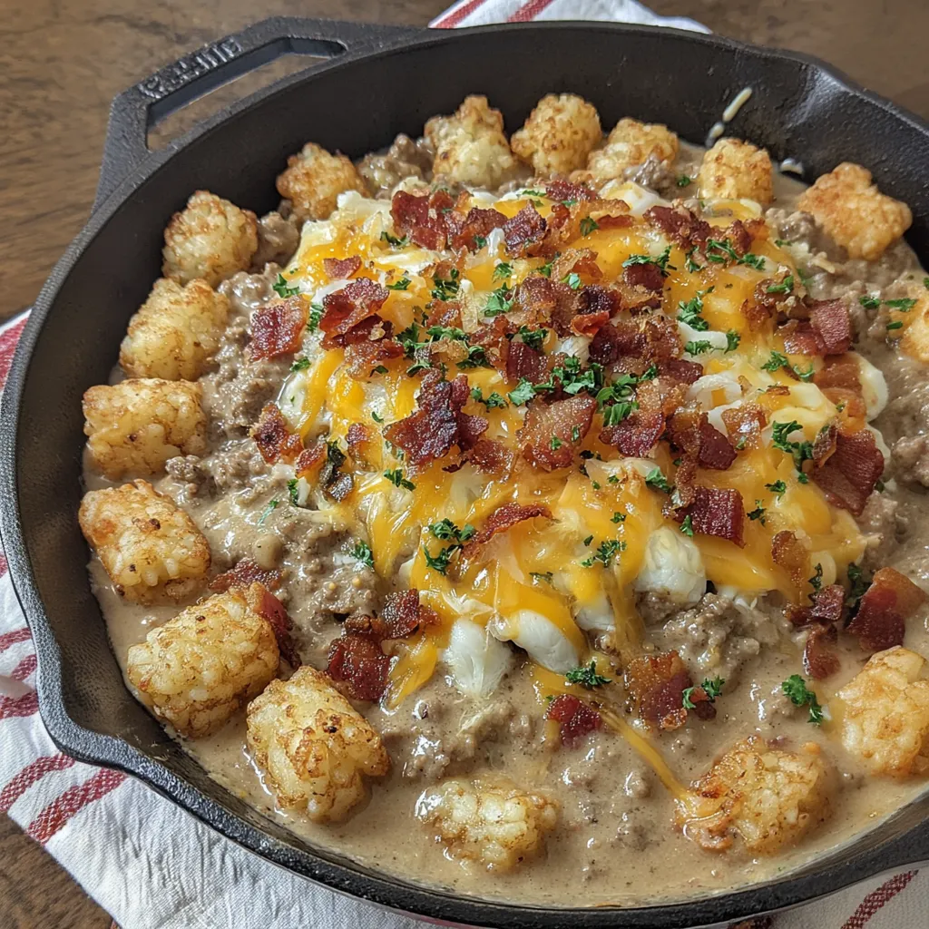 Sausage Gravy Breakfast Tater Tot Casserole