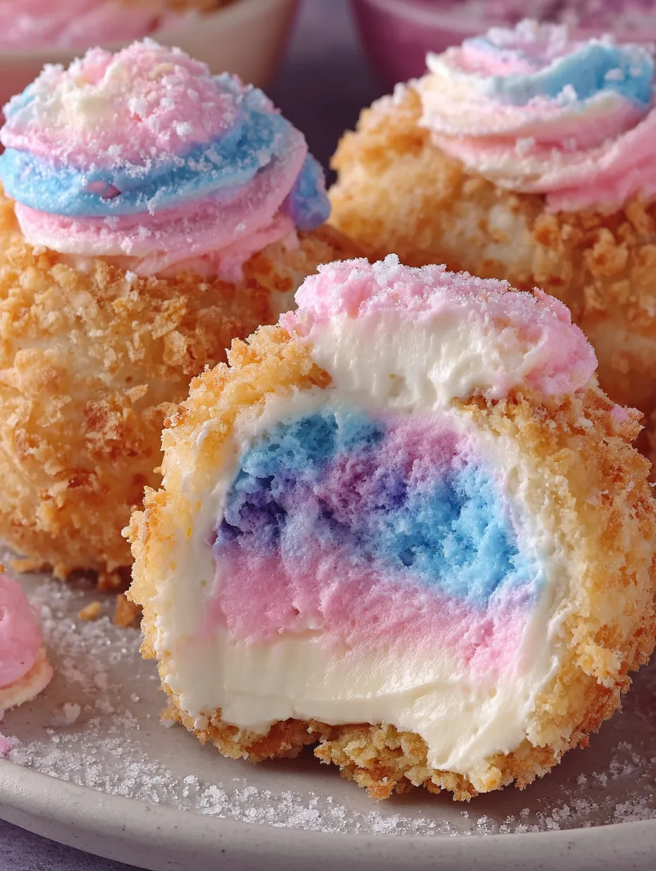 Crispy Cotton Candy Cheesecake Bombs