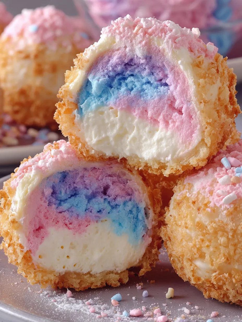 Crispy Cotton Candy Cheesecake Bombs