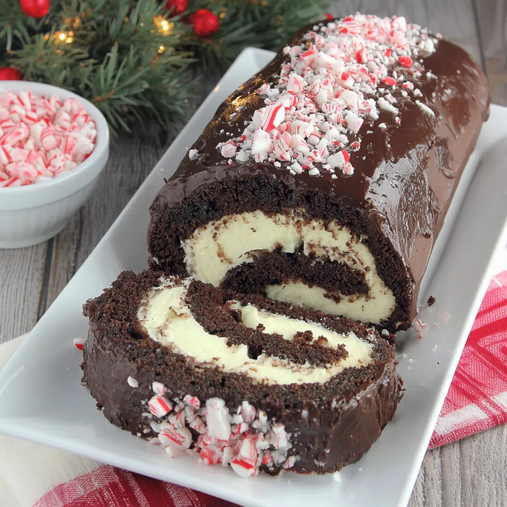 Peppermint Ganache Swiss Roll Cake