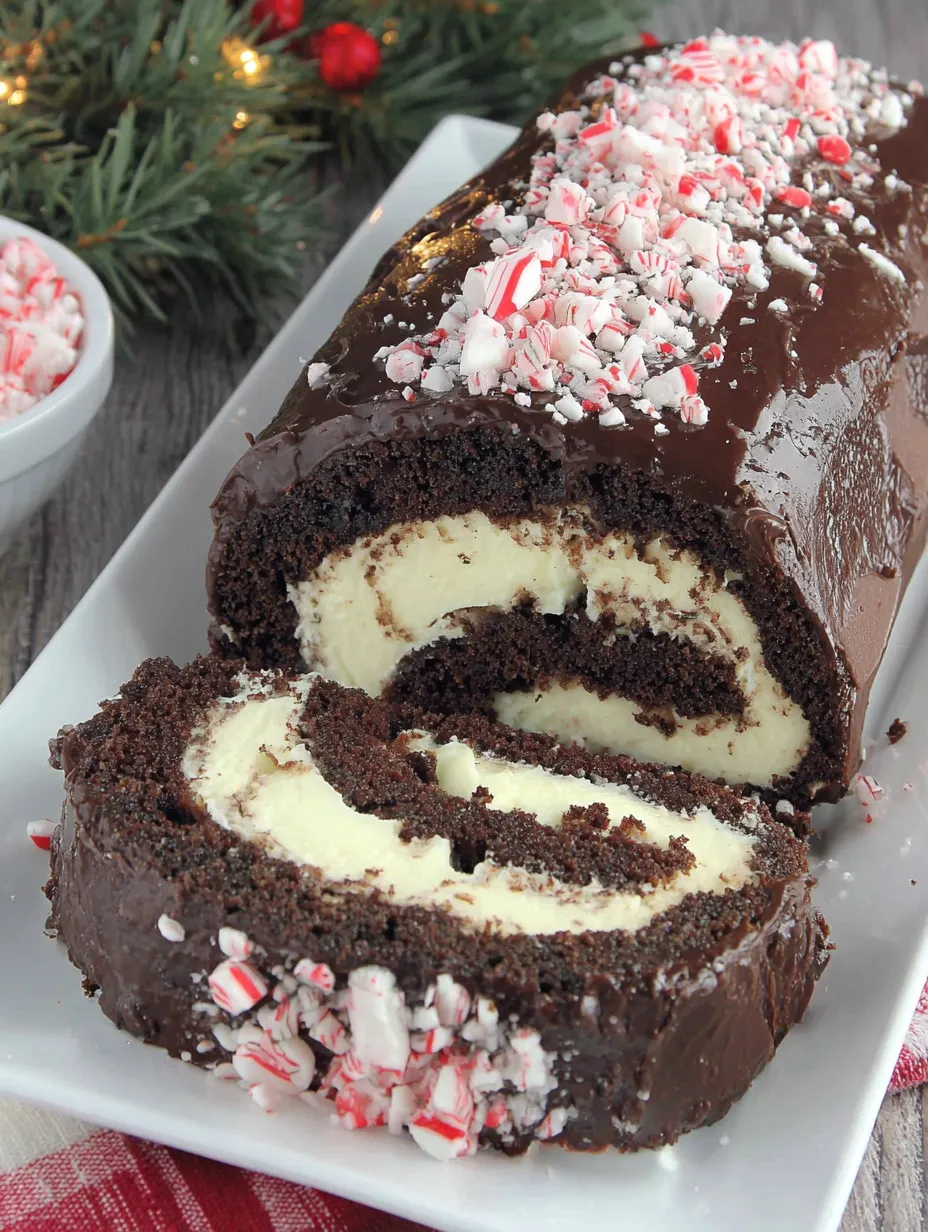 Peppermint Ganache Swiss Roll Cake