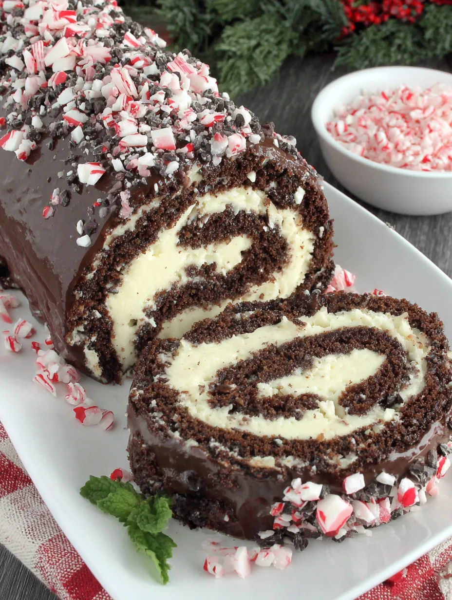 Peppermint Ganache Swiss Roll Cake