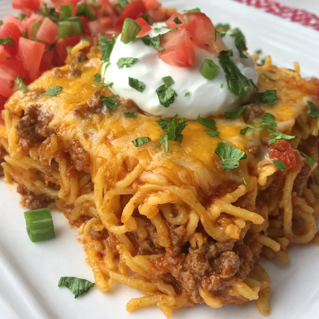 Cheesy Taco Spaghetti Casserole