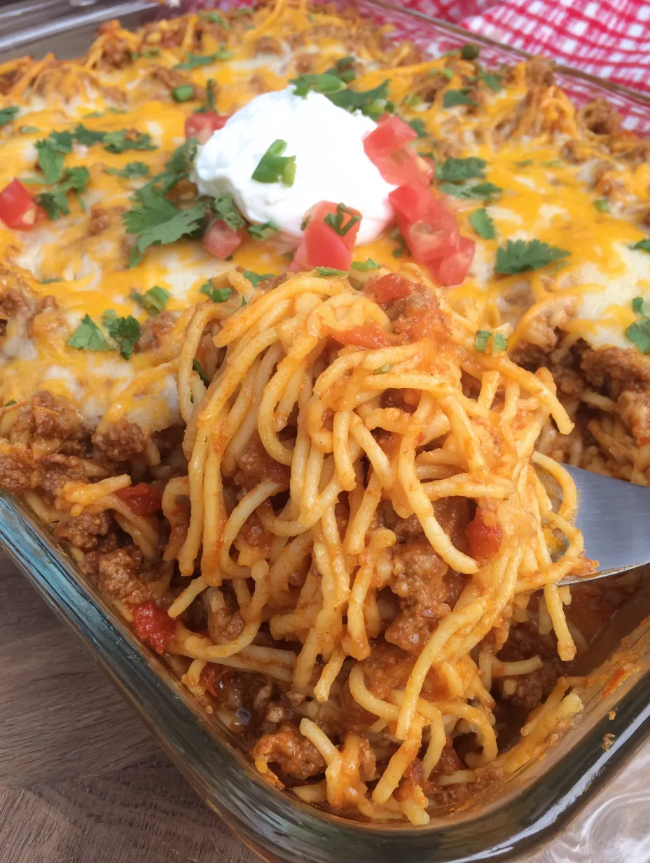 Cheesy Taco Spaghetti Casserole