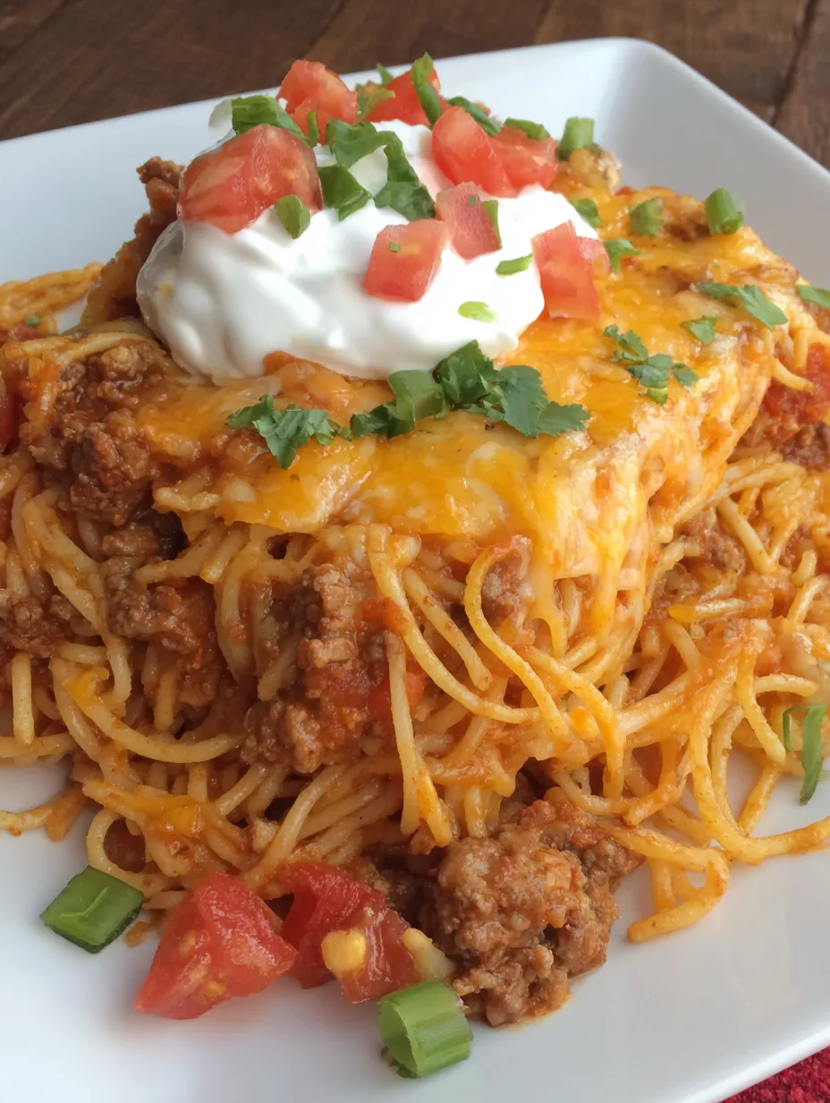 Cheesy Taco Spaghetti Casserole