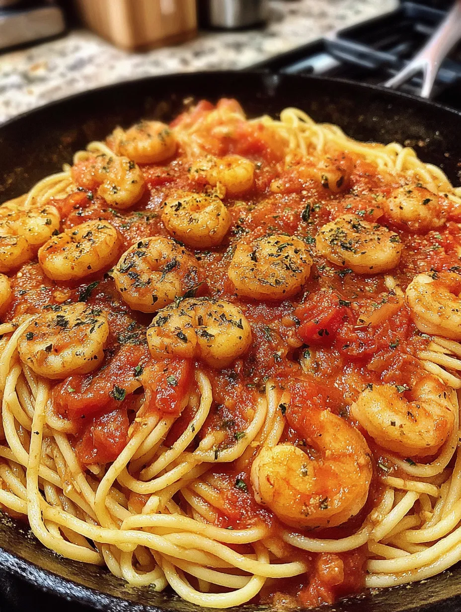 Spaghetti with Garlic Tomato Shrimp